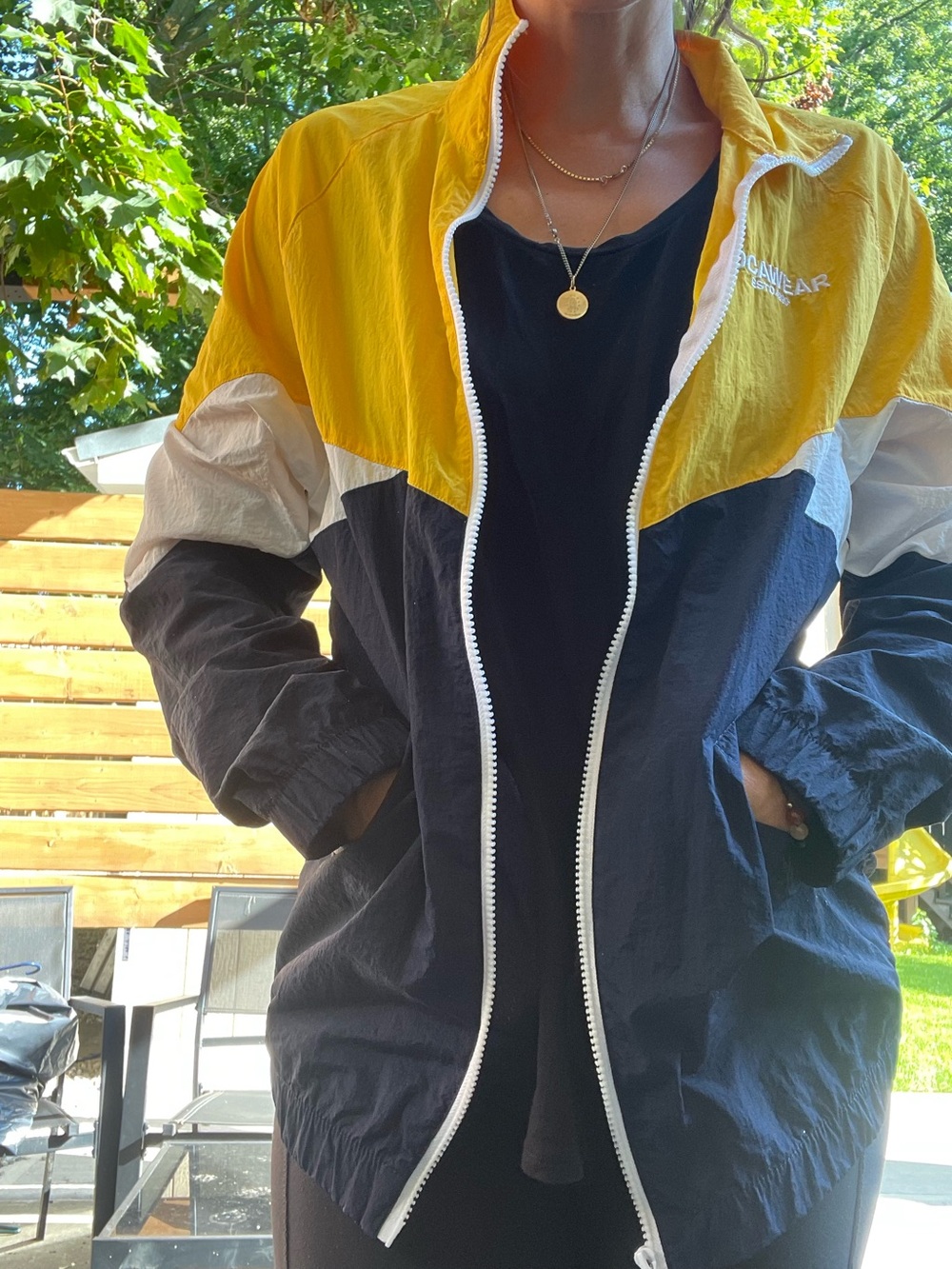 Rocawear Yellow White Navy Colorblock Windbreaker Jacket - Zip Front